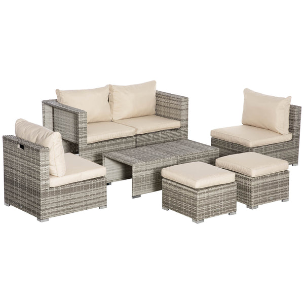 Garden Lounge Set, Sofa, 2 Sessel, Couchtisch und 2 Fußhocker aus beigem und grauem Rattan prezzo