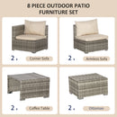 Set Salotto da Giardino Divano 2 Poltrone Tavolino e 2 Poggiapiedi in Rattan Beige e Grigio-5