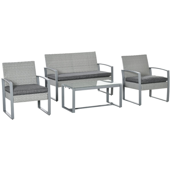 online Garden Lounge Set Sofa 2 Sessel und Couchtisch aus Metall und grauem Rattan