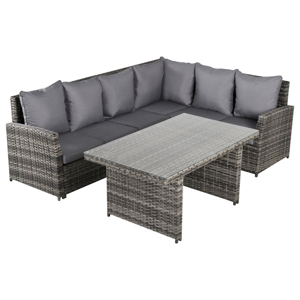 Gartengarnitur Ecksofa und Tisch aus grauem Rattan acquista