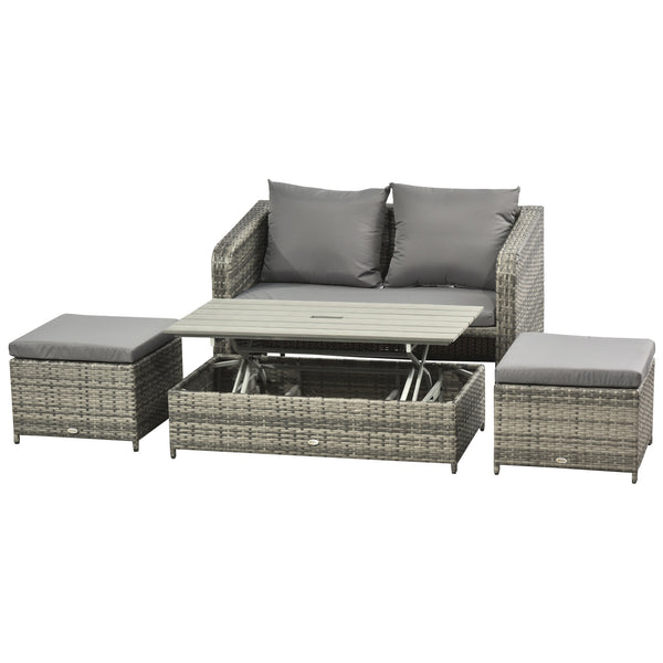 sconto Garden Lounge Set Sofa 2 Hocker und Couchtisch aus grauem Rattan