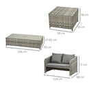 Set Salotto da Giardino Divano 2 Pouf e Tavolino in Rattan Grigio-3