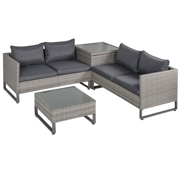 prezzo Gartenset 2 Ecksofas Container und Couchtisch aus grauem Rattan