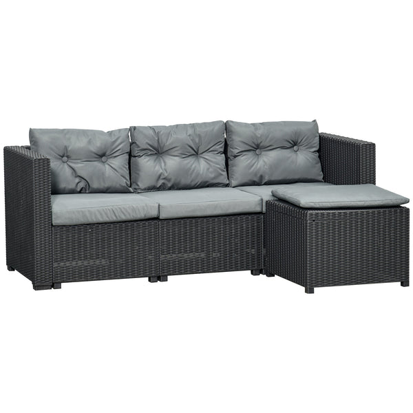 acquista Garden Set 3-Sitzer-Sofa und Fußhocker aus schwarzem und grauem PE-Rattan