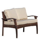 Divano 2 Posti da Giardino 120x63x77 cm in Rattan con Cuscini Marrone e Cachi-1