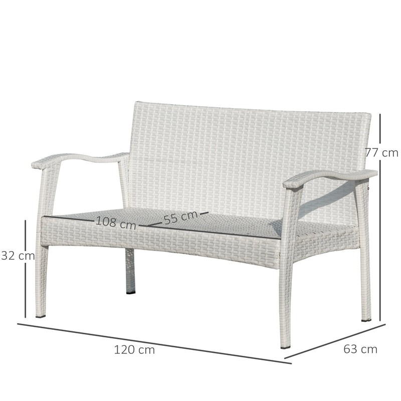 Divano 2 Posti da Giardino 120x63x77 cm in Rattan con Cuscini Bianco e Grigio-3