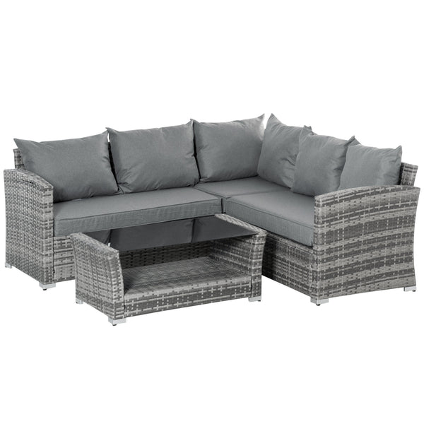 sconto Garden Lounge Set Ecksofa und Couchtisch aus grauem Rattan