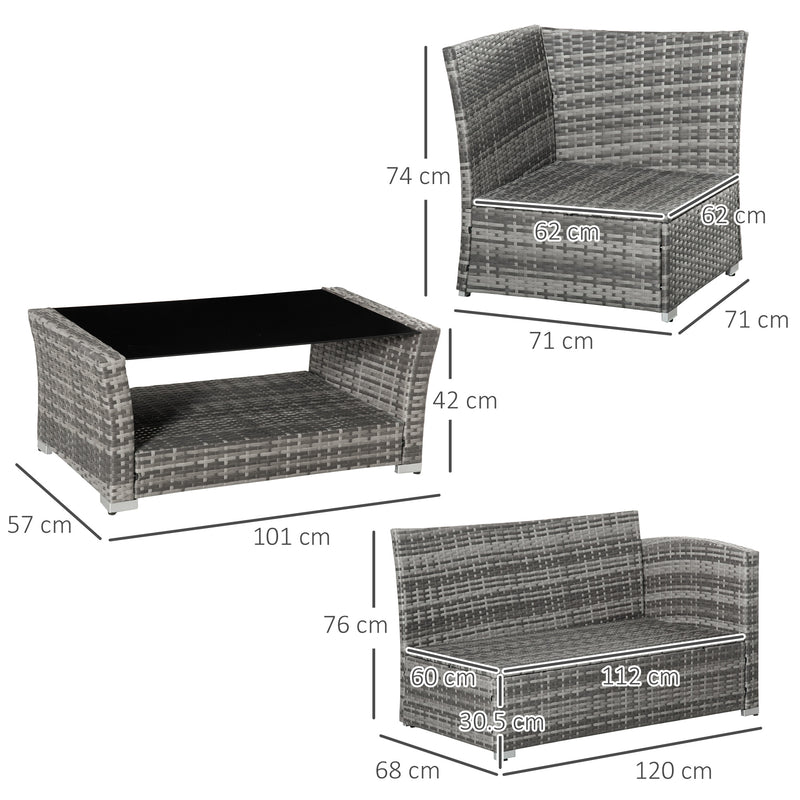 Set Salotto da Giardino Divano Angolare e Tavolino in Rattan Grigio-3