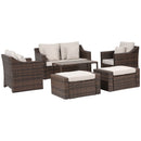 Set Salotto da Giardino Divano 2 Poltrone Tavolino e 2 Poggiapiedi in Rattan Marrone-1