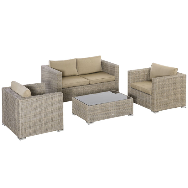 acquista Garten-Lounge-Set, Sofa, 2 Sessel und Couchtisch aus khakifarbenem und beigem Polyethylen-Rattan