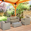 Set Salotto da Giardino Divano 2 Poltrone e Tavolino in Rattan Polietilene Kaki e Beige-2