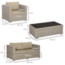 Set Salotto da Giardino Divano 2 Poltrone e Tavolino in Rattan Polietilene Kaki e Beige-3