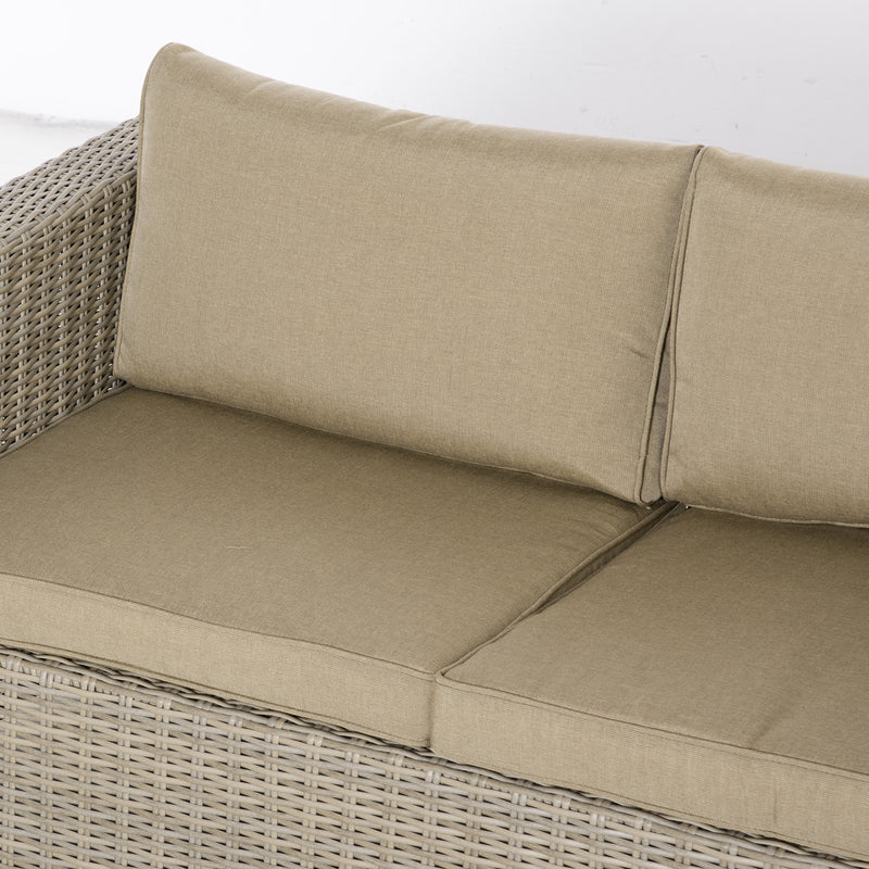 Set Salotto da Giardino Divano 2 Poltrone e Tavolino in Rattan Polietilene Kaki e Beige-9