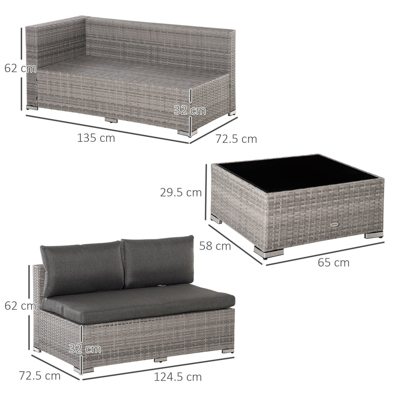 Set Salotto da Giardino Divano 2 Poltrone e Tavolino in Rattan Polietilene Grigio-3