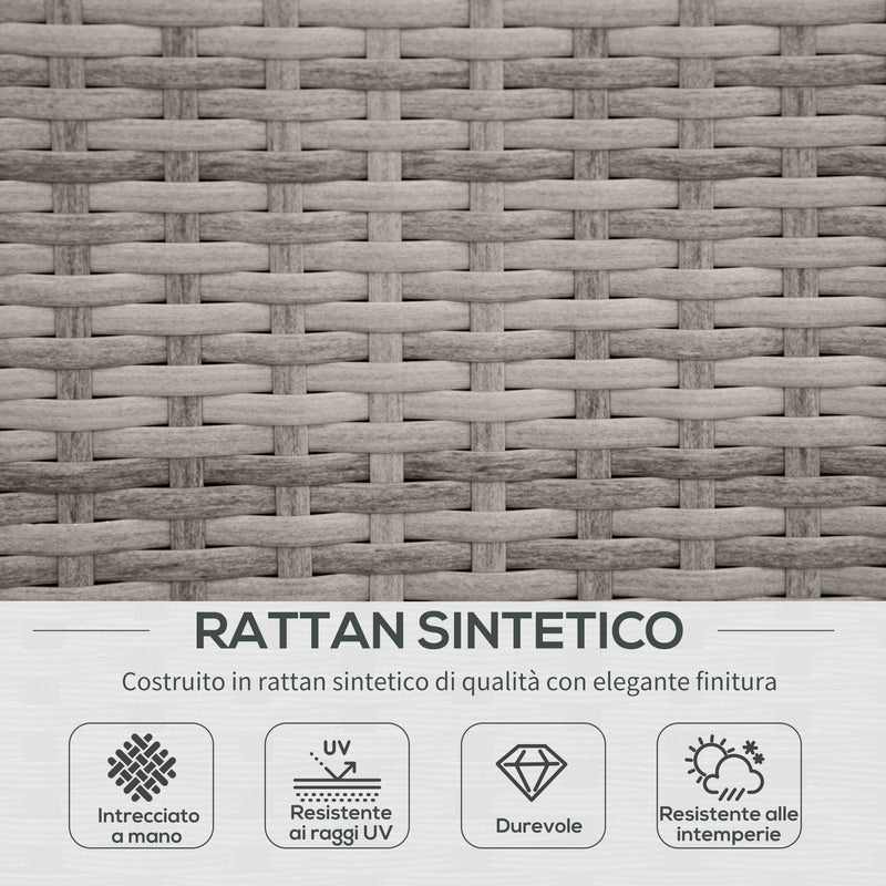 Set Salotto da Giardino Divano 2 Poltrone e Tavolino in Rattan Polietilene Grigio-6