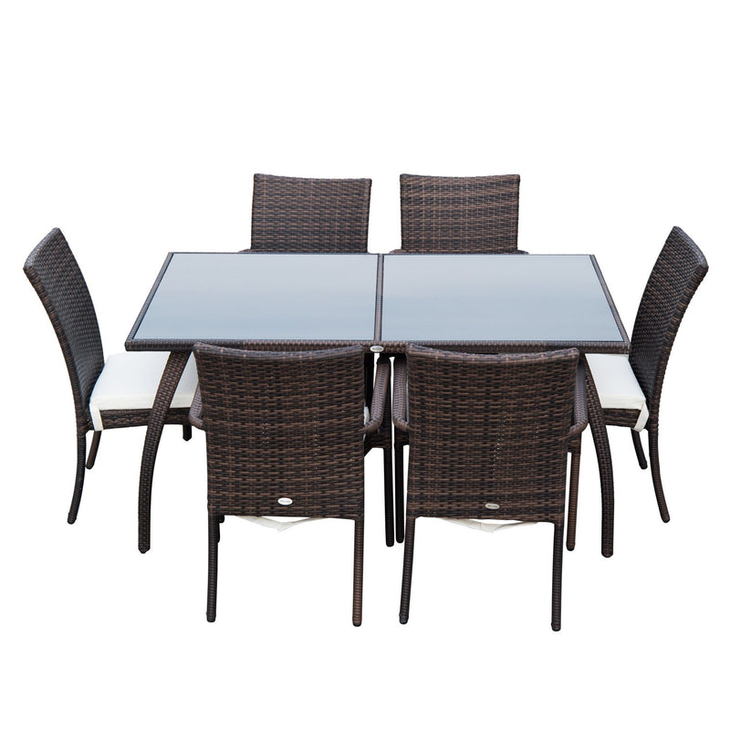 Set Tavolo e 6 Sedie da giardino in Rattan Sintetico e Vetro Marrone -1