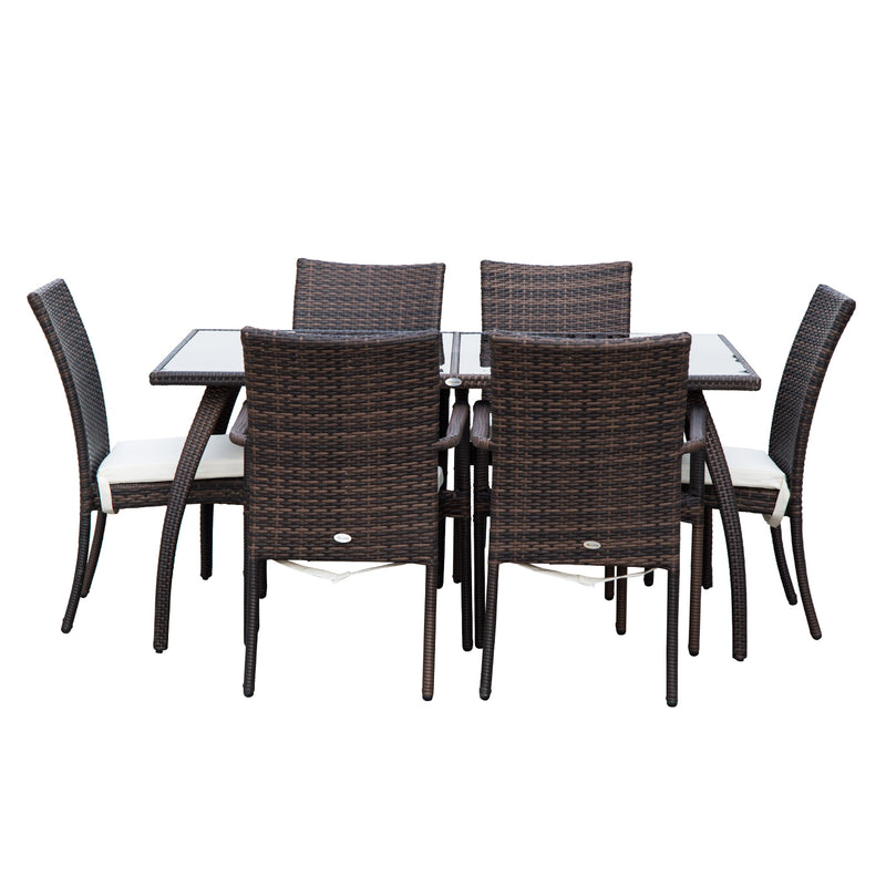 Set Tavolo e 6 Sedie da giardino in Rattan Sintetico e Vetro Marrone -4