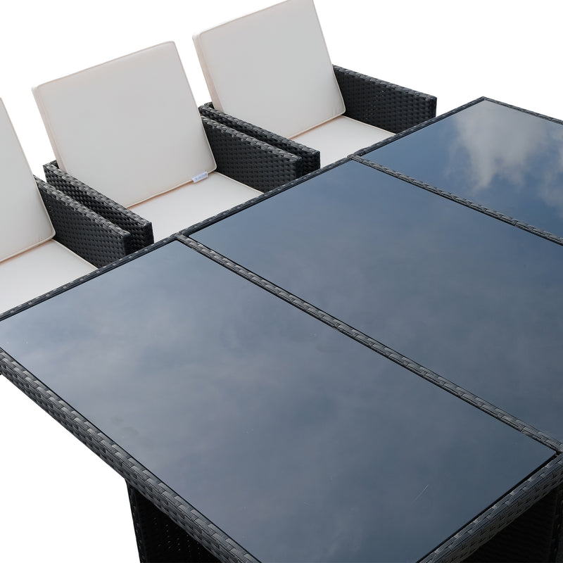 Set Tavolo e 6 Sedie da giardino in Alluminio e Rattan Sintetico 4 Poggiapiedi e Cuscini Nero -7