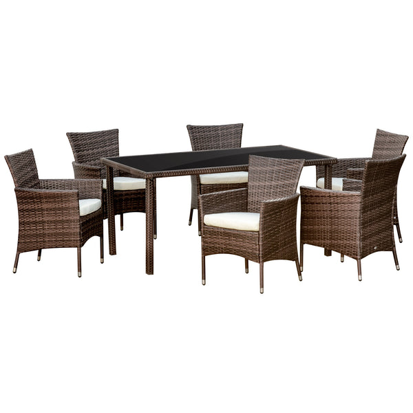 online Tischset mit 6 braunen Rattan-Gartenstühlen