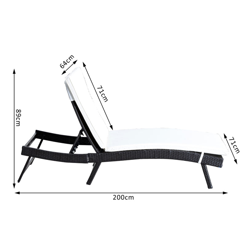 Lettino Chaise Longue da Giardino in Rattan Sintetico con Cuscino Caffè Scuro -3