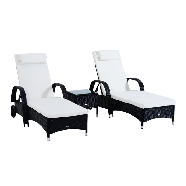 Set mit 2 Garten-Sonnenliegen aus synthetischem Rattan mit gepolsterter Matratze und schwarzem Couchtisch sconto