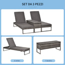 Set 2 Lettini Prendisole con Tavolino in Rattan  Grigio-4