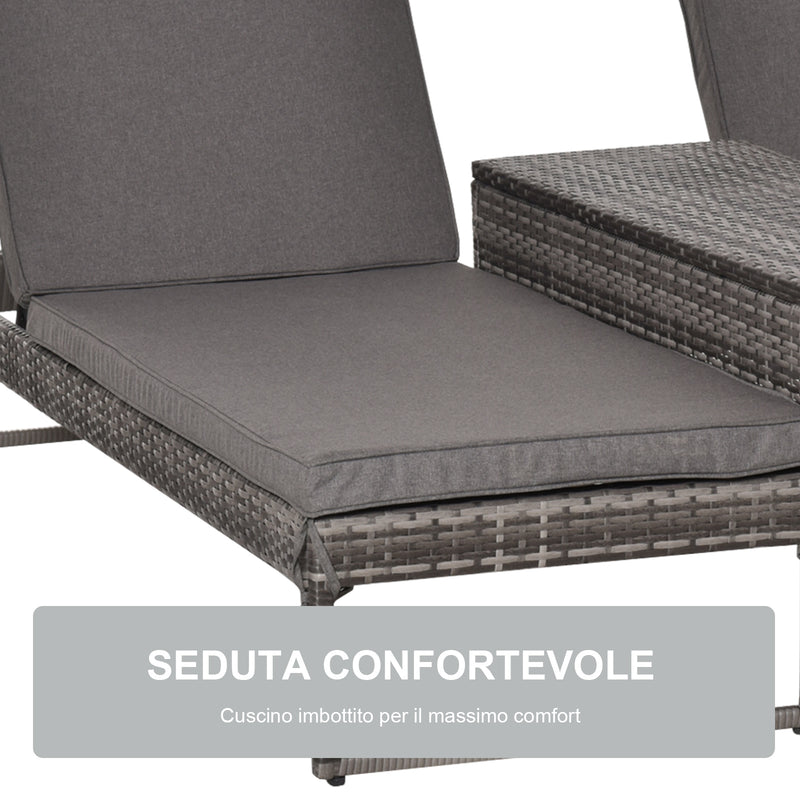 Set 2 Lettini Prendisole con Tavolino in Rattan  Grigio-6