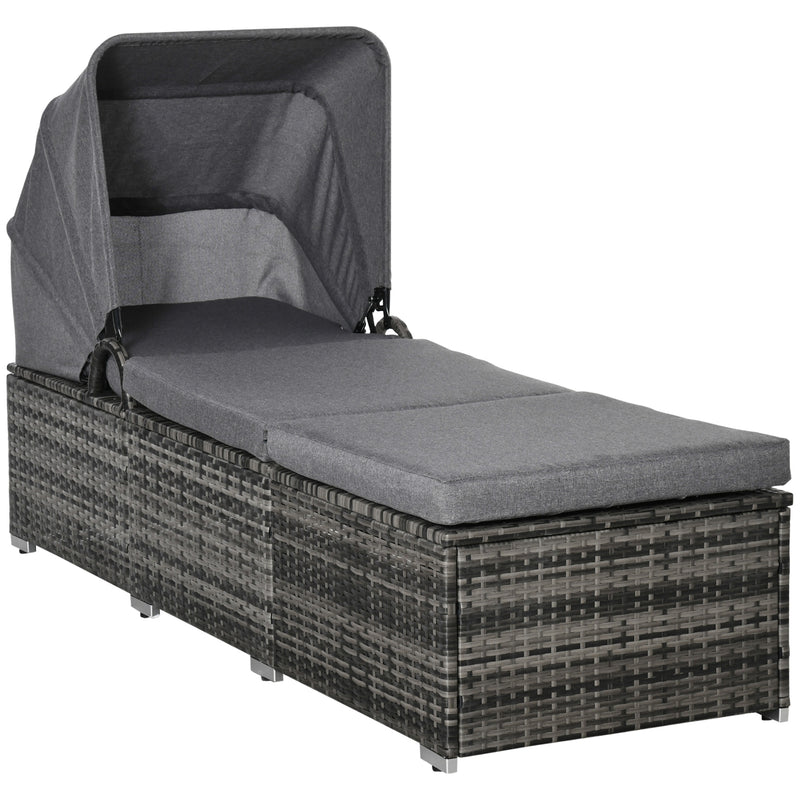 Lettino Prendisole 195x65x40 cm in Rattan Grigio-1