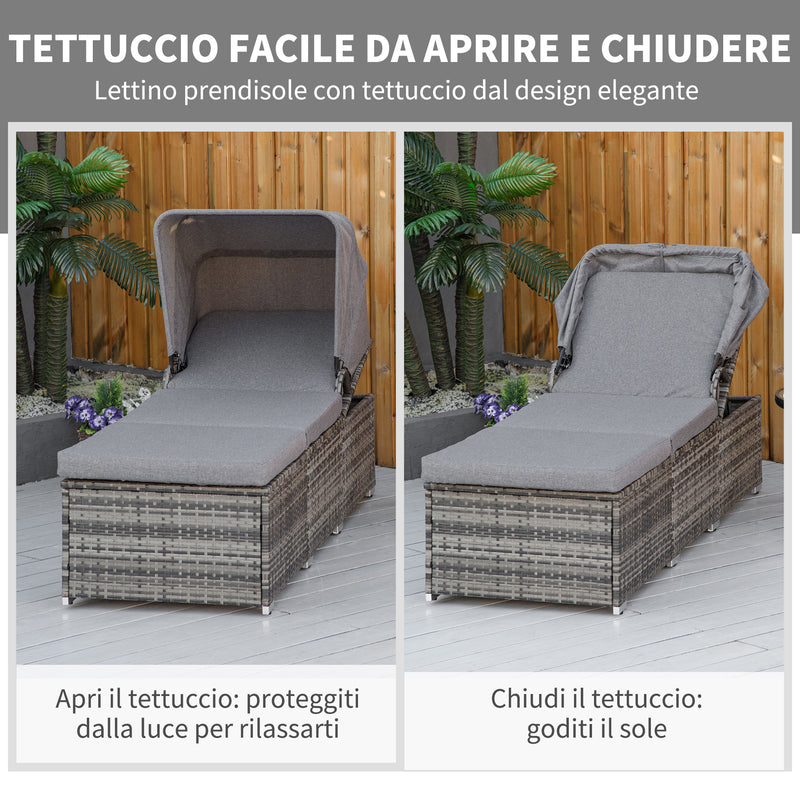 Lettino Prendisole 195x65x40 cm in Rattan Grigio-6