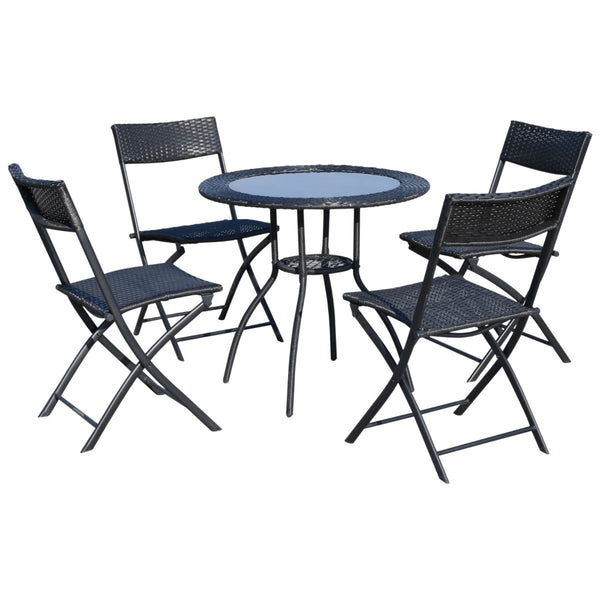 acquista Set aus Couchtisch und 4 klappbaren Gartenstühlen aus schwarzem Stahl