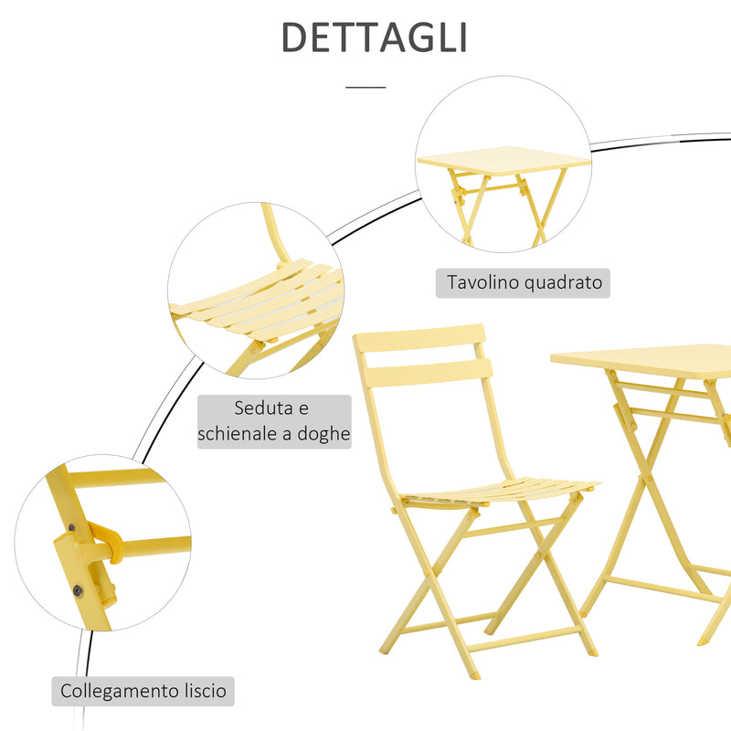 Set Tavolo e 2 Sedie Pieghevoli da Giardino in Metallo Giallo-6