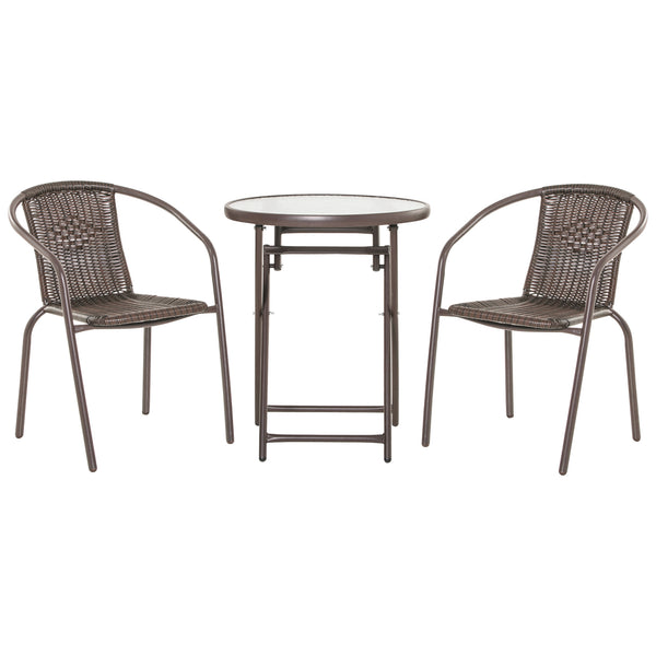 Set aus Tisch und 2 klappbaren Gartenstühlen aus Stahl und braunem Rattan online