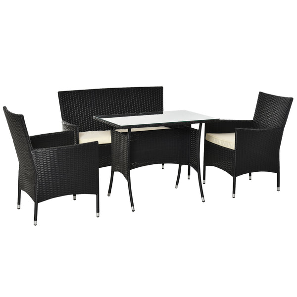 sconto Gartengarnitur Sofa 2 Sessel und Tisch aus schwarzem Rattan