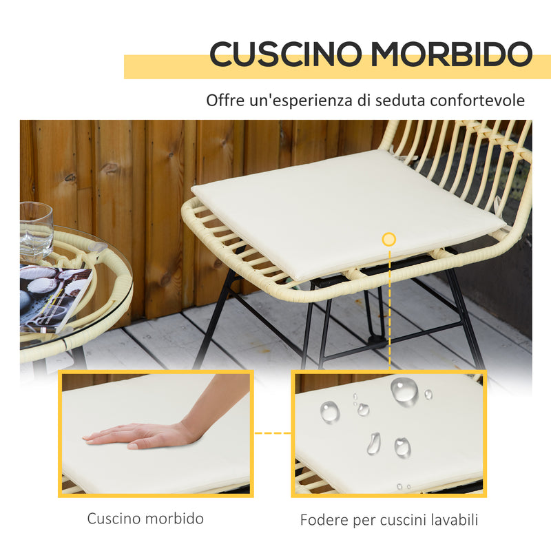 Set Tavolino e 2 Sedie in Rattan Polietilene Crema-7