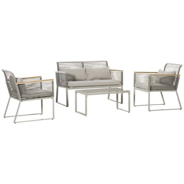 online Garden Lounge Set Sofa 2 Sessel und Couchtisch aus grauem Rattan