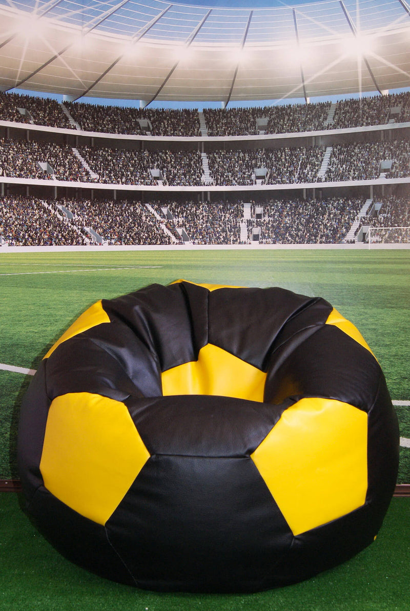 Poltrona a Sacco Pouf Ø100 cm in Similpelle Baselli Pallone da Calcio Nero e Giallo-2