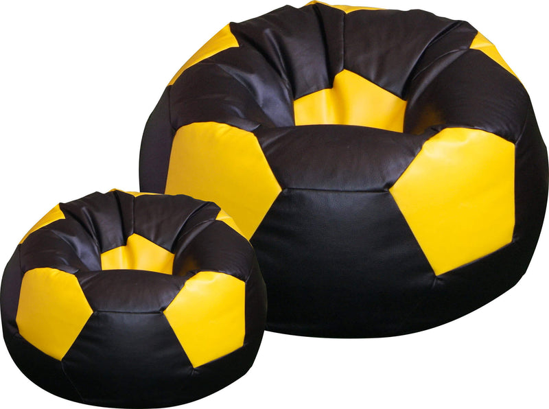 Poltrona a Sacco Pouf Ø100 cm in Similpelle con Poggiapiedi Baselli Pallone da Calcio Nero e Giallo-1