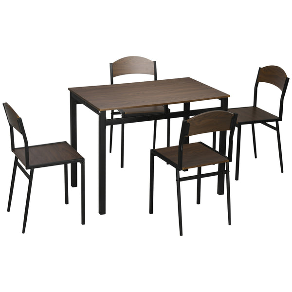 sconto Rechteckiger Tisch und 4 Gartenstühle aus Stahl und MDF in Schwarz und Eiche