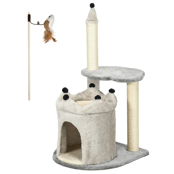 Albero Tiragraffi 48x48x86 cm Rivestimento Peluche con Gioco Grigio sconto