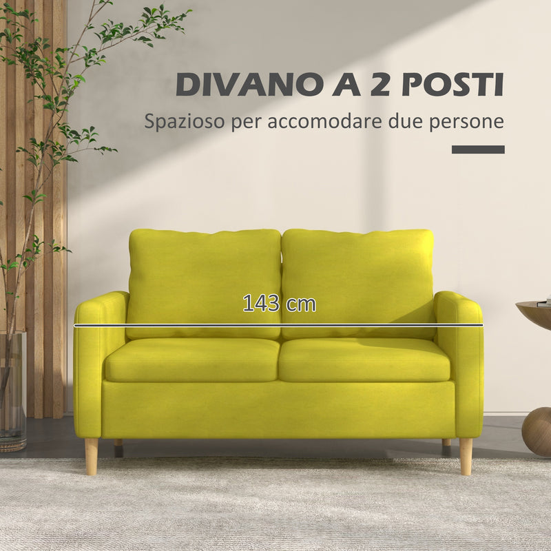 Divano 2 Posti 143x76x83 cm in Tessuto Effetto Lino Giallo-4