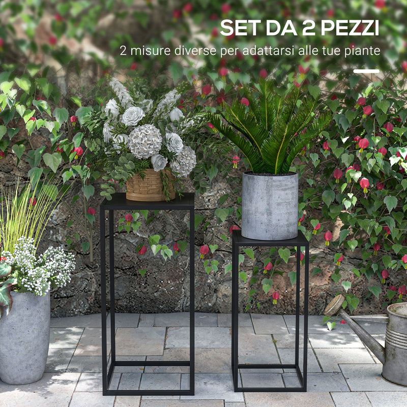 Set 2 Portapiante 25x25x58,5 cm e 31x31x65 cm in Acciaio Nero-4