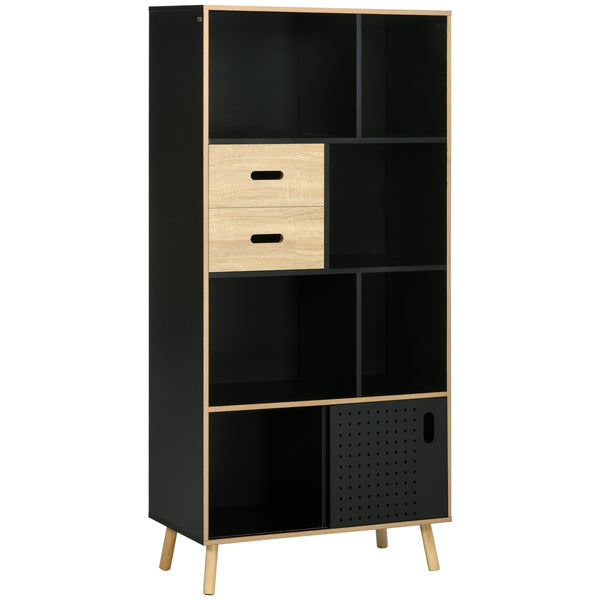 Libreria Moderna 80x40x165 cm in MDF e Truciolato Nero e Legno Naturale sconto