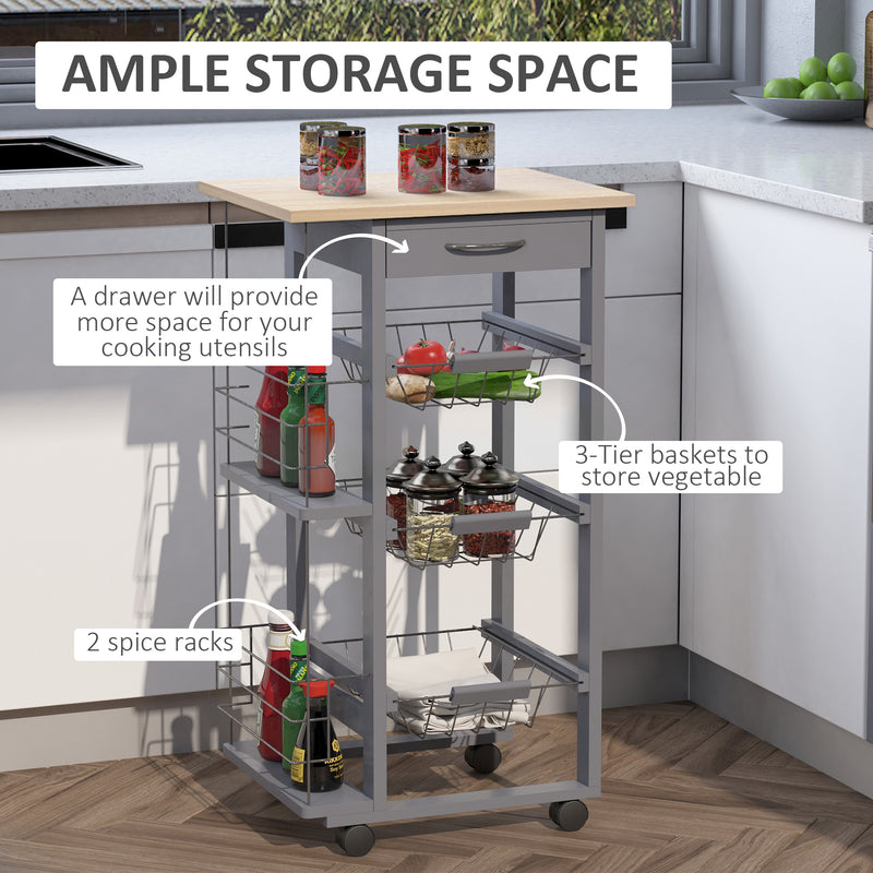 Carrello da Cucina 47x37x83 cm in Legno di Pino e Metallo Rovere e Grigio-5