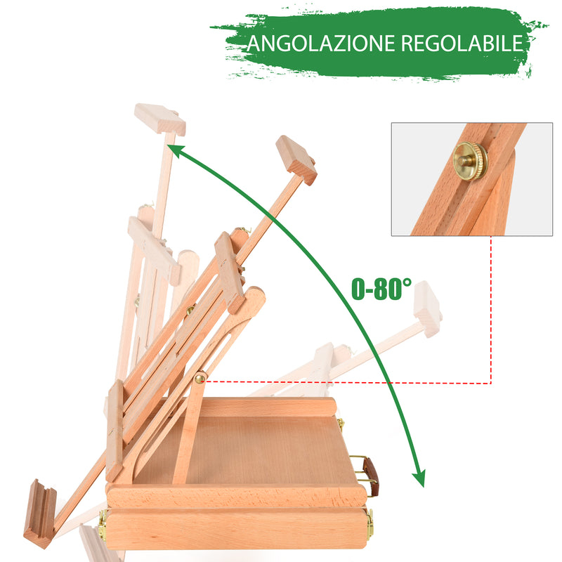 Cavalletto per Pittura da Tavolo Altezza e Angolazione Regolabile 42x36x12,5 cm in Legno di Faggio Naturale-5