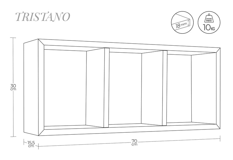 Mensola Rettangolare 3 Scomparti da Parete 70x30x15.5 cm in Fibra di Legno Tristano Viola Melanzana-4