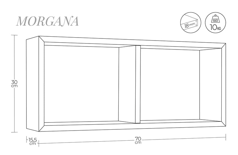 Mensola Rettangolare 2 Scomparti da Parete 70x30x15,5 cm in Fibra di Legno Morgana Fuxia-4