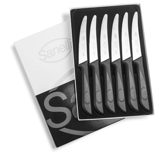 prezzo Tafelmesser-Set 6-teilig, Klinge 11 cm, Sanelli-Haut, schwarz, rutschfester Griff