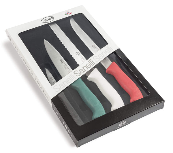 prezzo Mehrzweckmesser-Set, 4-teilig, rutschfester Sanelli Skin Tricolor-Griff