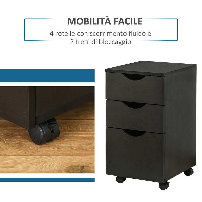 Cassettiera Portadocumenti da Ufficio 34x40x60,5 cm 3 Cassetti  Nera-5