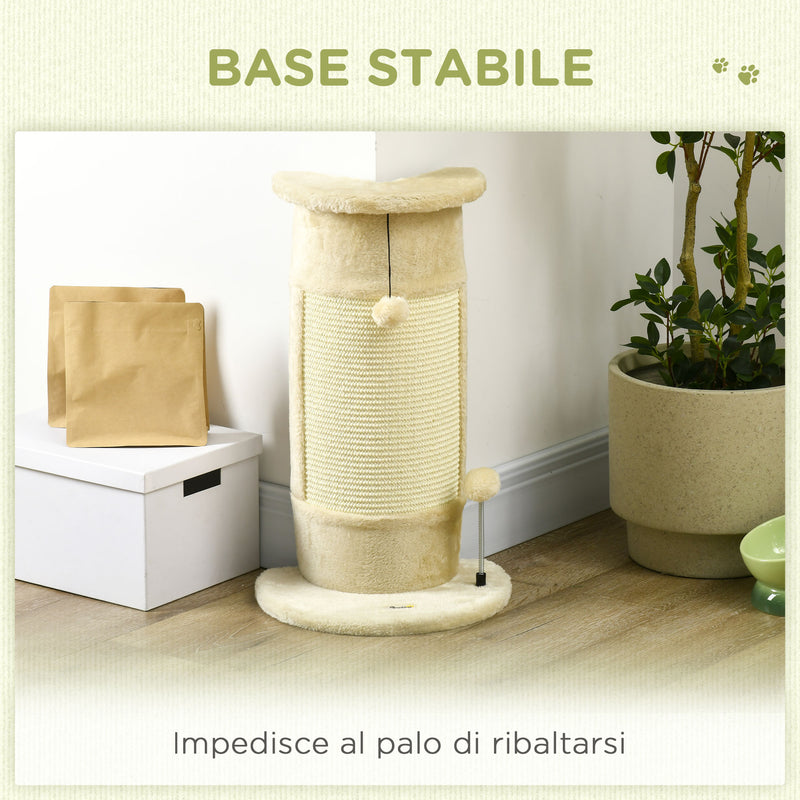 Albero Tiragraffi per Gatti max 5 Kg 34x25,5x58 cm con 2 Palline in Peluche e Sisal Beige-5